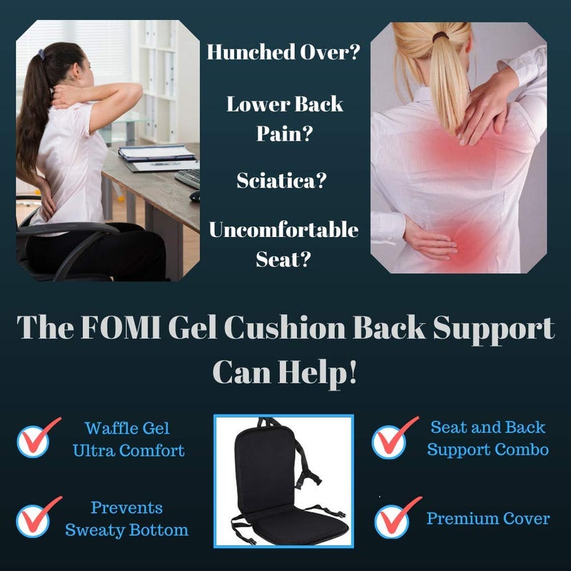 FOMI Premium All Gel Orthopedic Seat and Back Cushion Pad | Upper Lower Back Support Pillow for Car, Office, Kitchen Chair | Pressure Sore, Coccyx Pain Relief | Prevents Sweaty Bottom | Foldable - Image 3